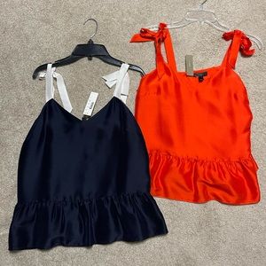 NEW j crew 2 silk cami tank peplum bow shoulder tie red white navy blue lot bows